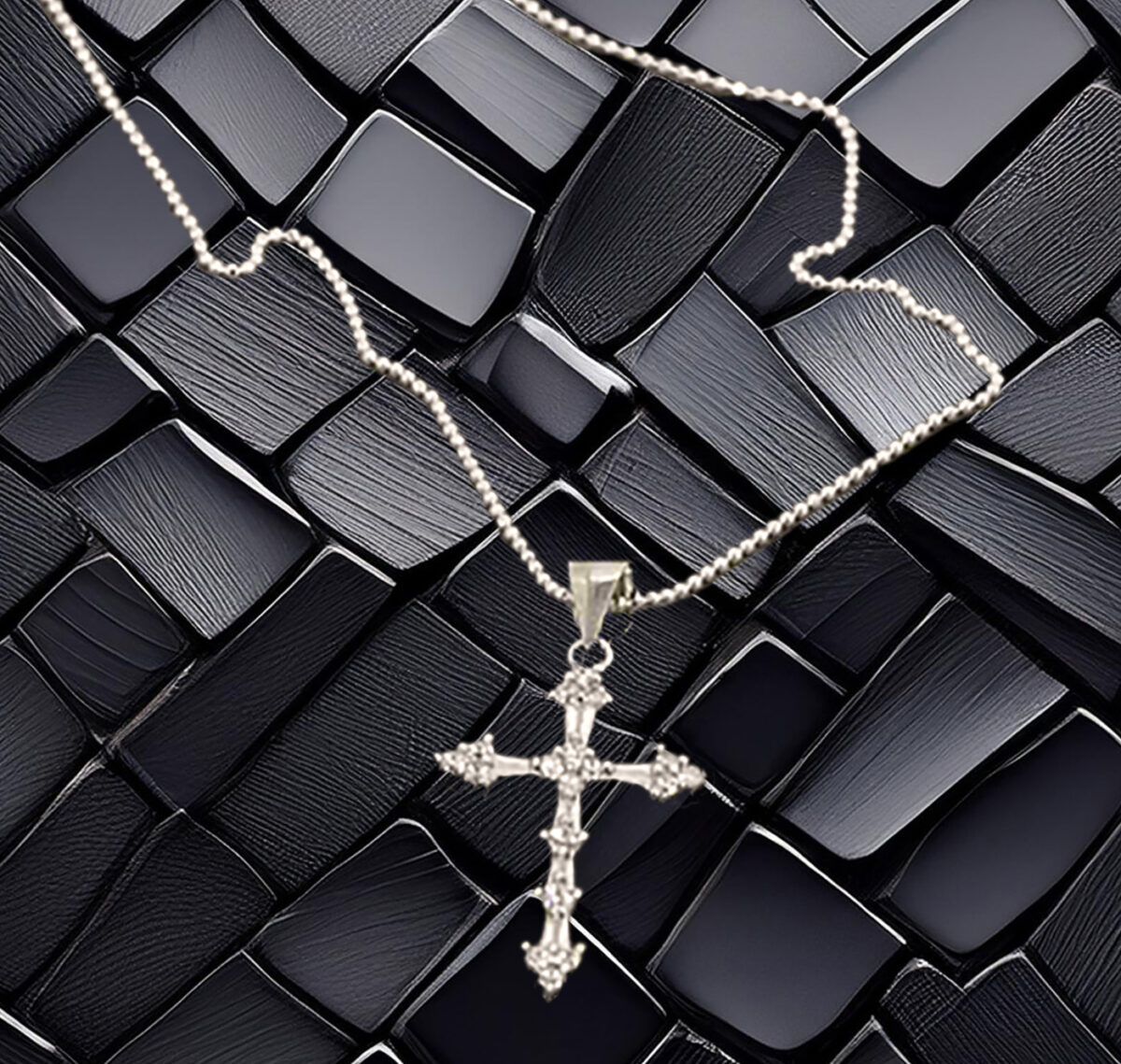 Classy-Baguette-and-Round-CZ-Cross-Pendant-on-Italian-Ball-Chain 925ijewel.com