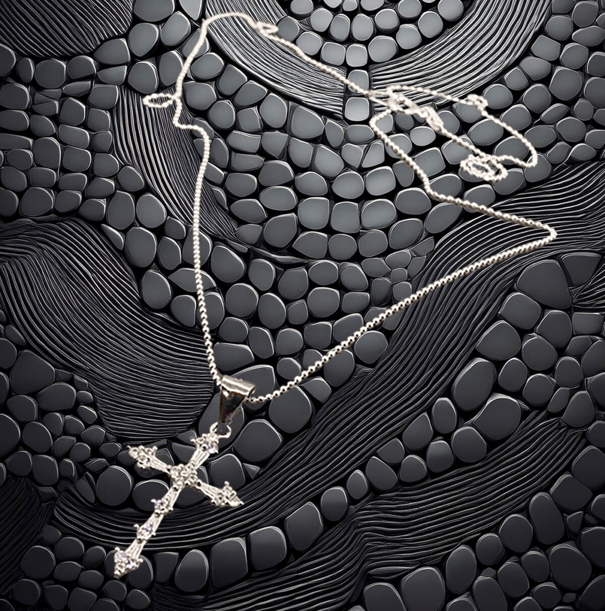 Classy-Baguette-and-Round-CZ-Cross-Pendant-on-Italian-Ball-Chain 925ijewel.com