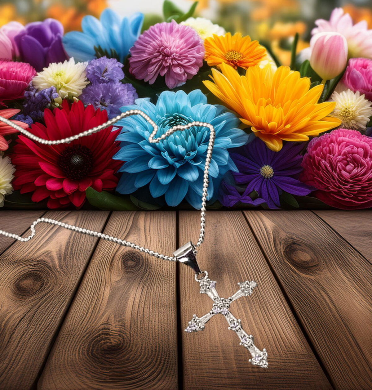 Classy-Baguette-and-Round-CZ-Cross-Pendant-on-Italian-Ball-Chain 925ijewel.com