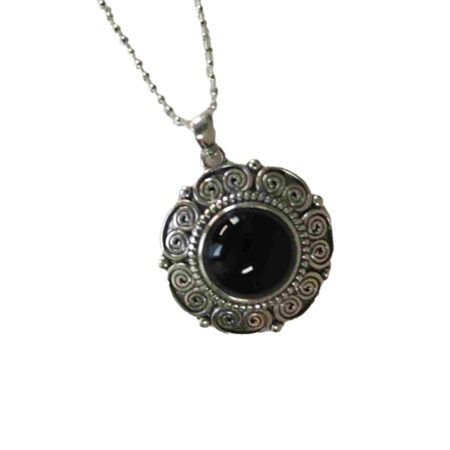 Classy and Timeless Sterling Silver Round Black Stone with Geometric 925ijewel.com