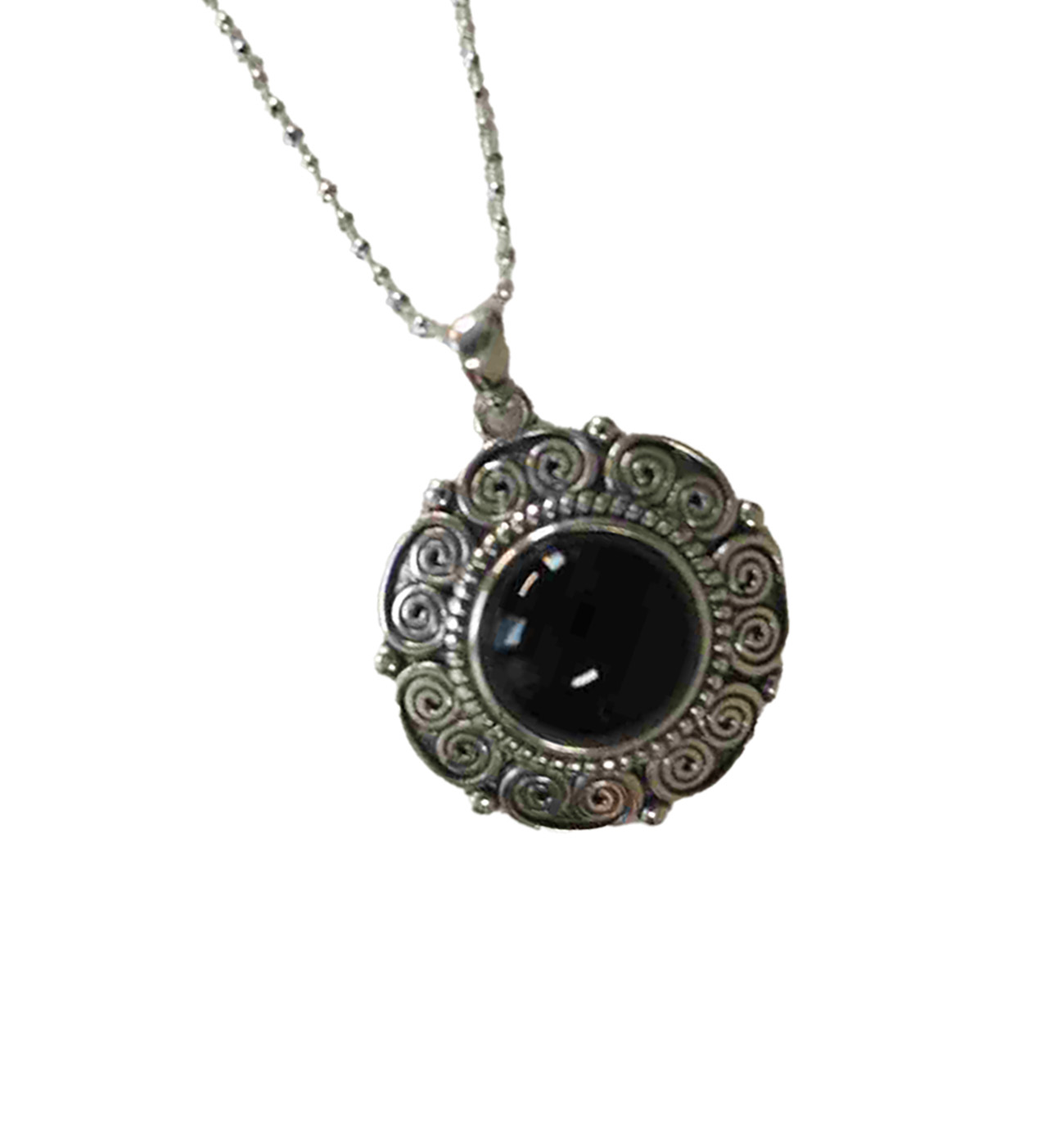 Classy and Timeless Sterling Silver Round Black Stone with Geometric 925ijewel.com