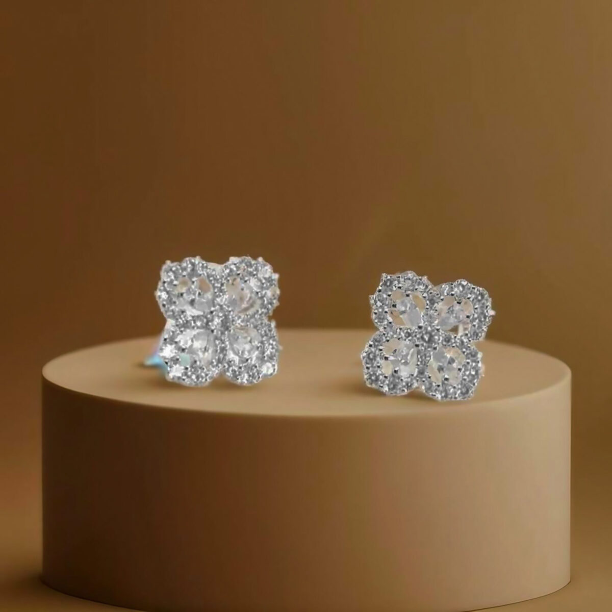 Elegant Sterling Silver Four Flower CZ Stud Earrings 925ijewel.com