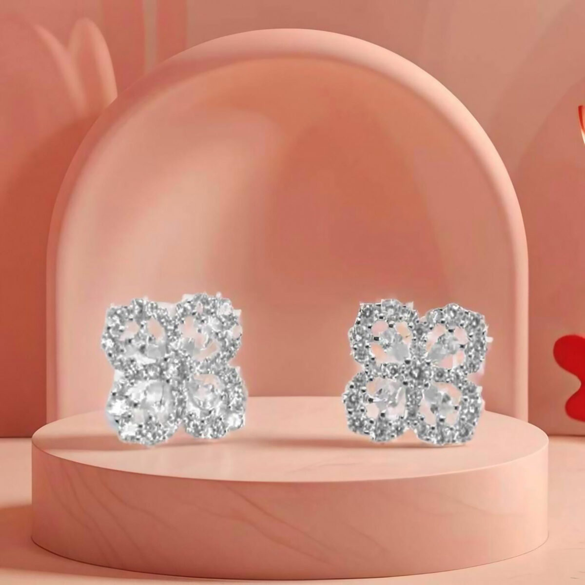 Elegant Sterling Silver Four Flower CZ Stud Earrings 925ijewel.com