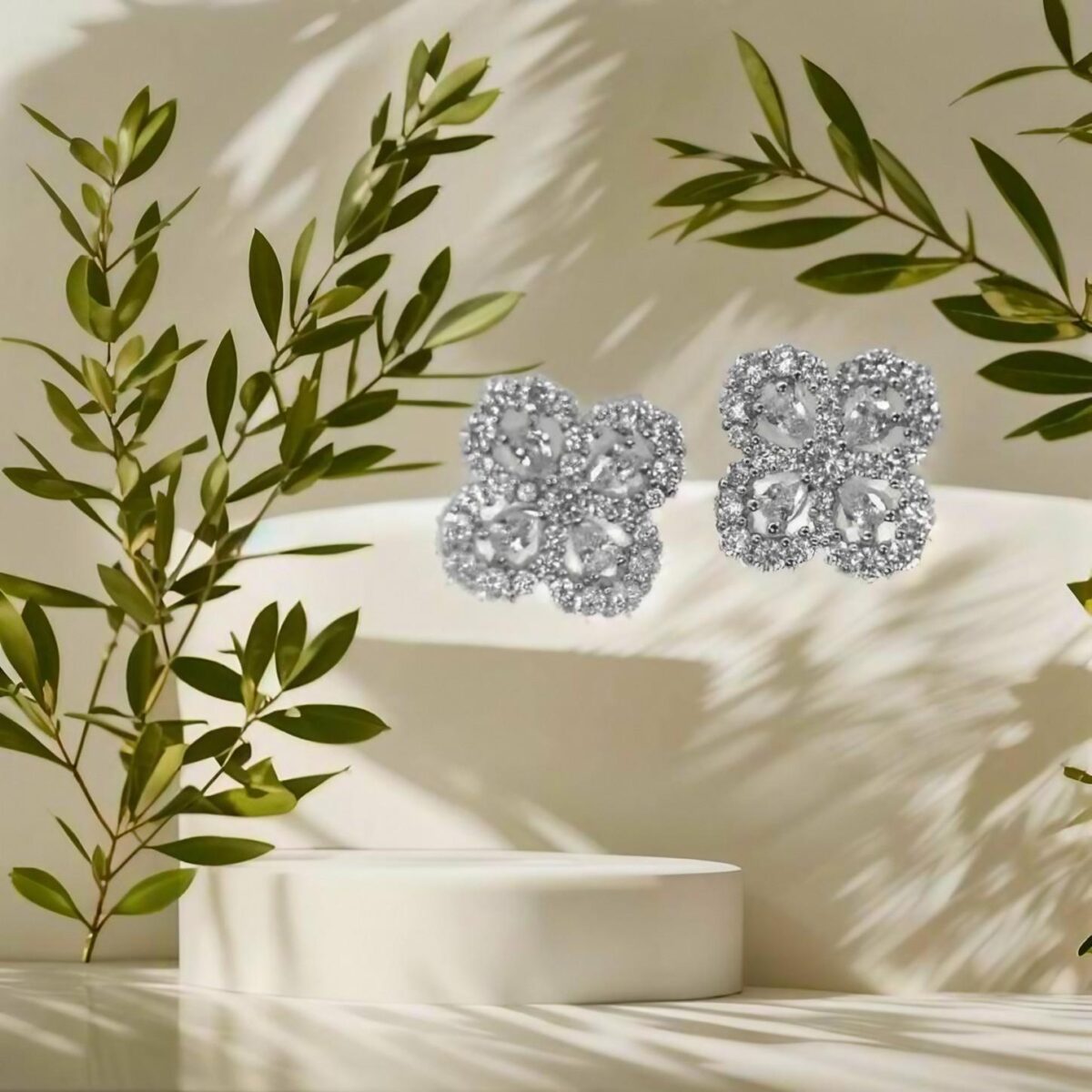 Elegant Sterling Silver Four Flower CZ Stud Earrings 925ijewel.com
