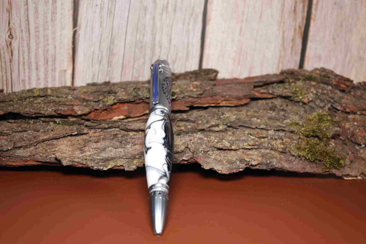 Handcrafted White and Black Acrylic Police Theme Click Pen 925ijewel.com