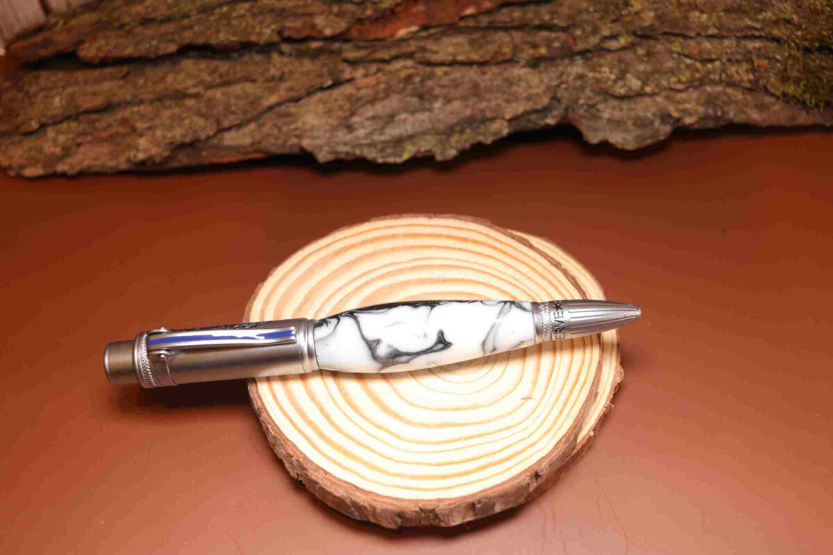 Handcrafted White and Black Acrylic Police Theme Click Pen 925ijewel.com