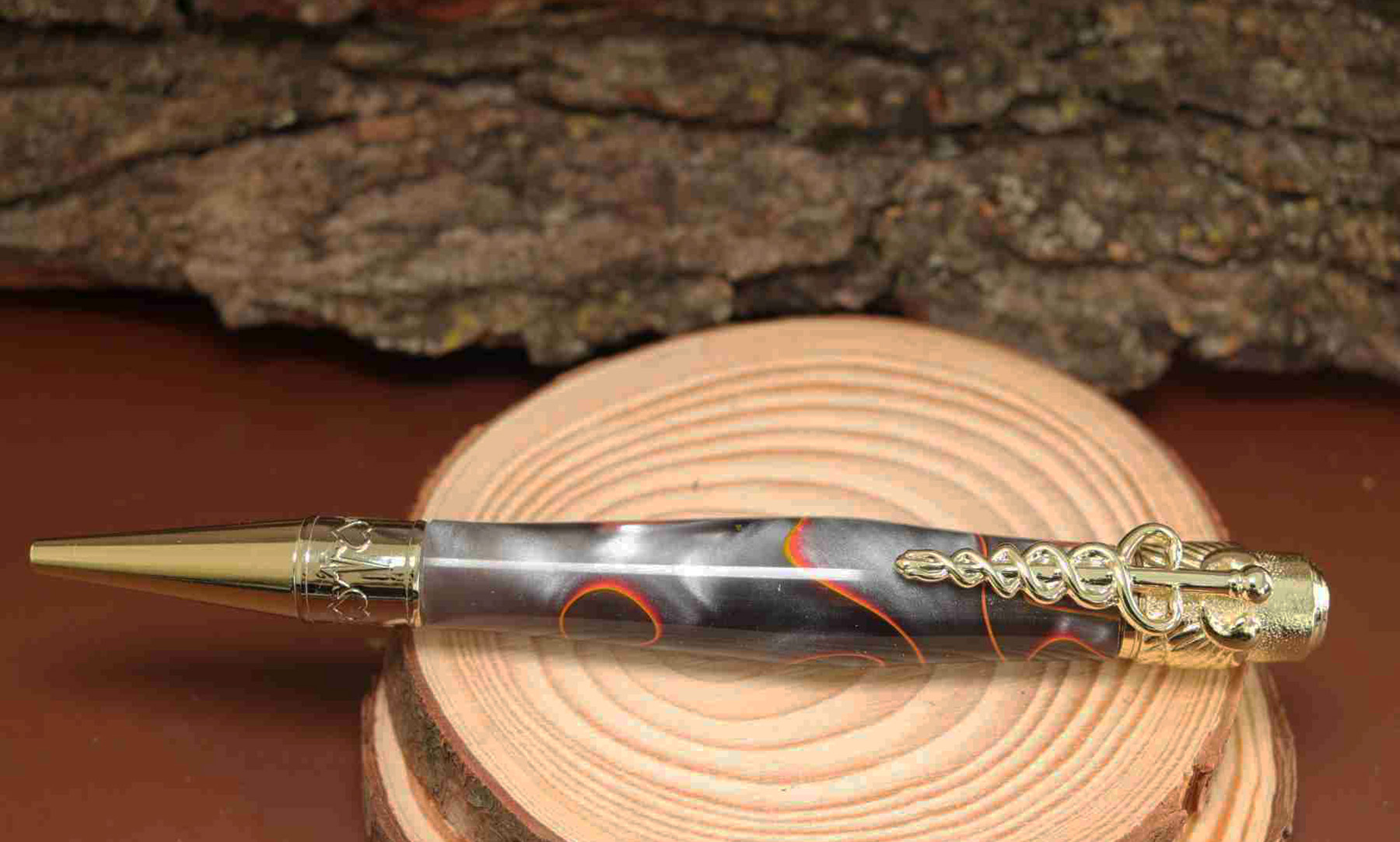 Handcrafted Medical Theme Pen Orange/Black/Silver 925ijewel.com