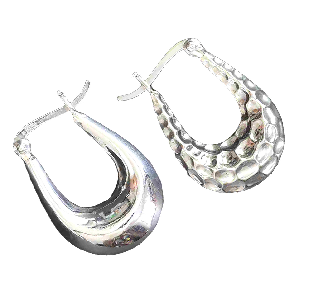 Reversible Sterling Silver Hoop Earrings – Hammered & High Polish Finish 925ijewel.com