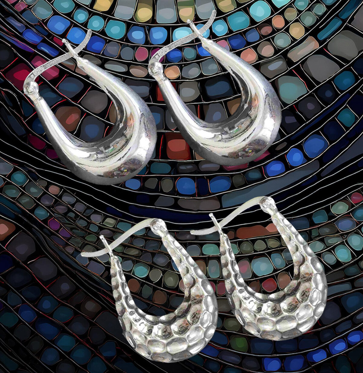 Reversible Sterling Silver Hoop Earrings – Hammered & High Polish Finish 925ijewel.com