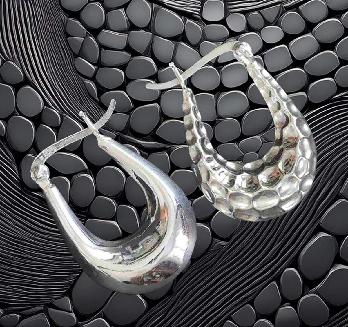 Reversible Sterling Silver Hoop Earrings – Hammered & High Polish Finish 925ijewel.com