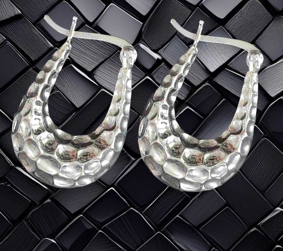 Reversible Sterling Silver Hoop Earrings – Hammered & High Polish Finish 925ijewel.com