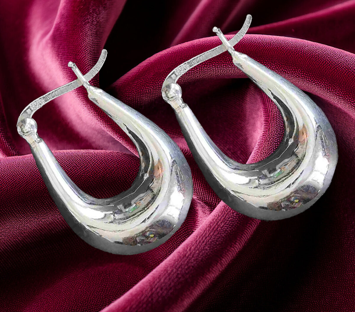 Reversible Sterling Silver Hoop Earrings – Hammered & High Polish Finish 925ijewel.com