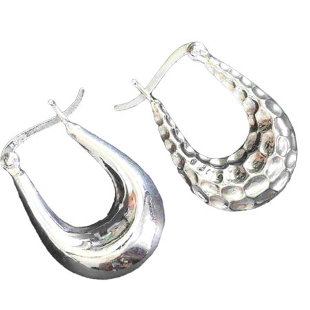 Reversible Sterling Silver Hoop Earrings – Hammered & High Polish Finish 925ijewel.com