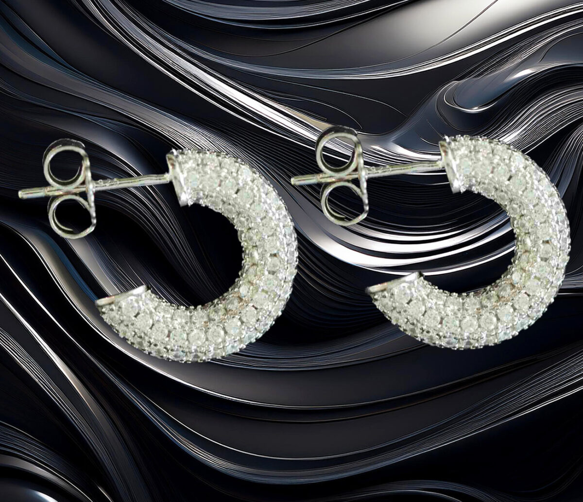 Sterling Silver 15mm Demi Hoop Earrings – Pave CZ Setting Classy & Elegant Sparkling Hoops for Women 925ijewel.com
