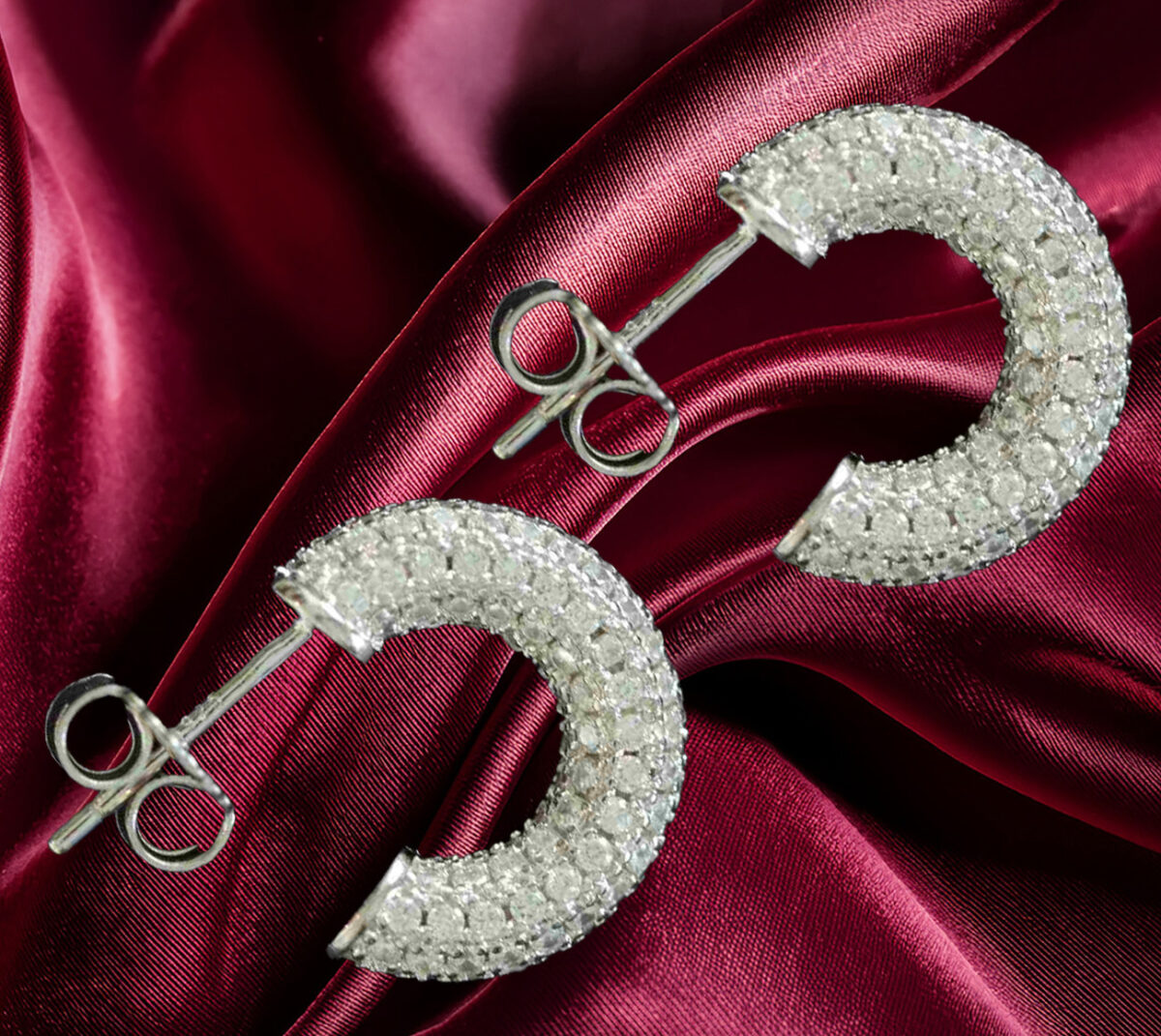 Sterling Silver 15mm Demi Hoop Earrings – Pave CZ Setting Classy & Elegant Sparkling Hoops for Women 925ijewel.com