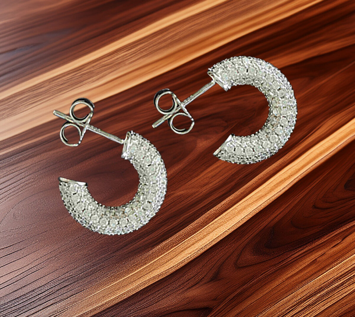 Sterling Silver 15mm Demi Hoop Earrings – Pave CZ Setting Classy & Elegant Sparkling Hoops for Women 925ijewel.com