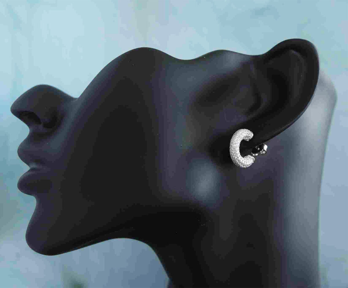 Sterling Silver 15mm Demi Hoop Earrings – Pave CZ Setting Classy & Elegant Sparkling Hoops for Women 925ijewel.com