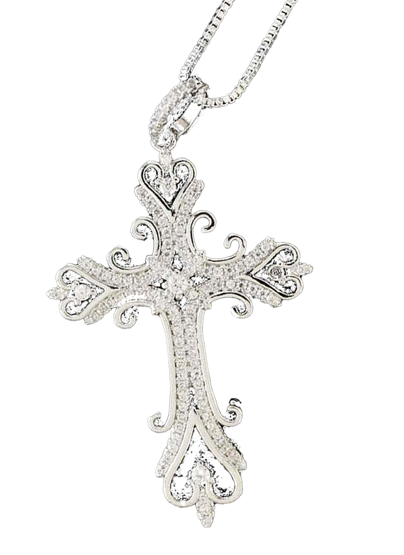 Sterling Silver Filigree Cross Pendant with Sparkling Cubic Zirconia – Elegant Religious Necklace for Women 925ijewel.com