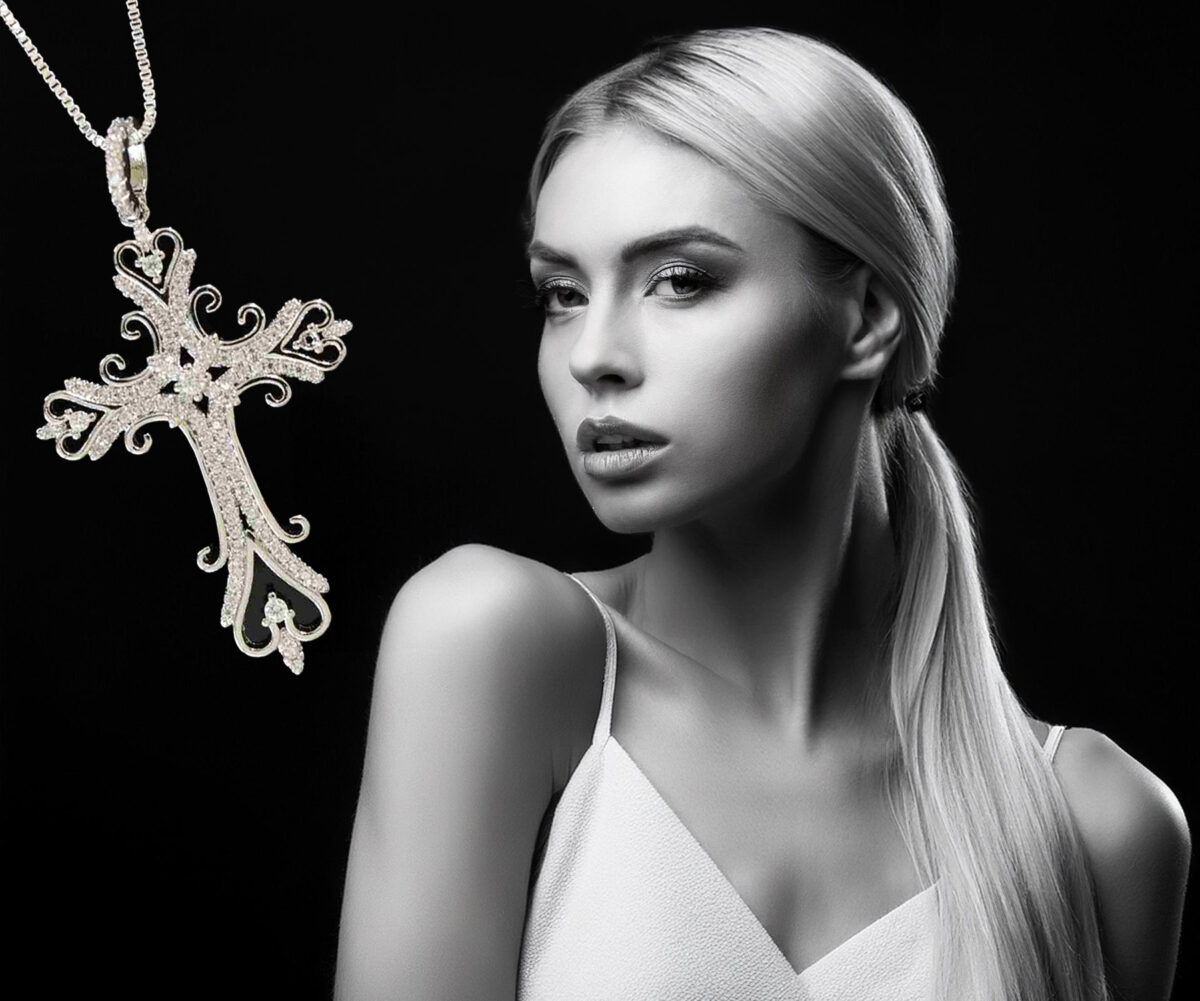 Sterling Silver Filigree Cross Pendant with Sparkling Cubic Zirconia – Elegant Religious Necklace for Women 925ijewel.com