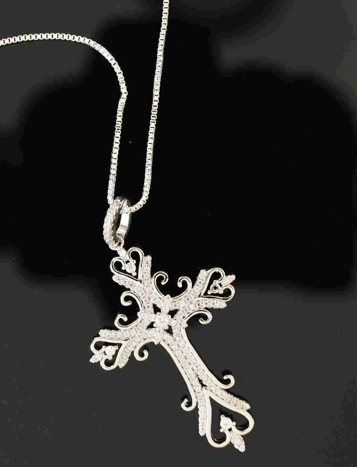 Sterling Silver Filigree Cross Pendant with Sparkling Cubic Zirconia – Elegant Religious Necklace for Women 925ijewel.com
