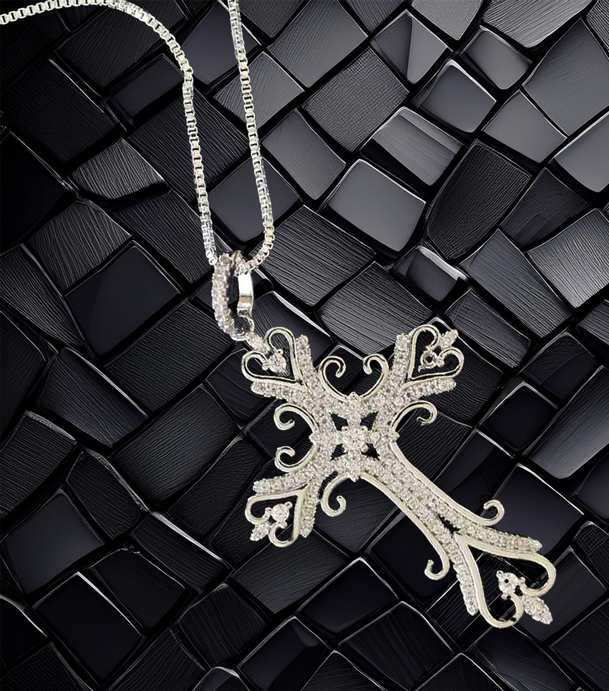 Sterling Silver Filigree Cross Pendant with Sparkling Cubic Zirconia – Elegant Religious Necklace for Women 925ijewel.com