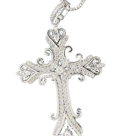 Sterling Silver Filigree Cross Pendant with Sparkling Cubic Zirconia – Elegant Religious Necklace for Women 925ijewel.com