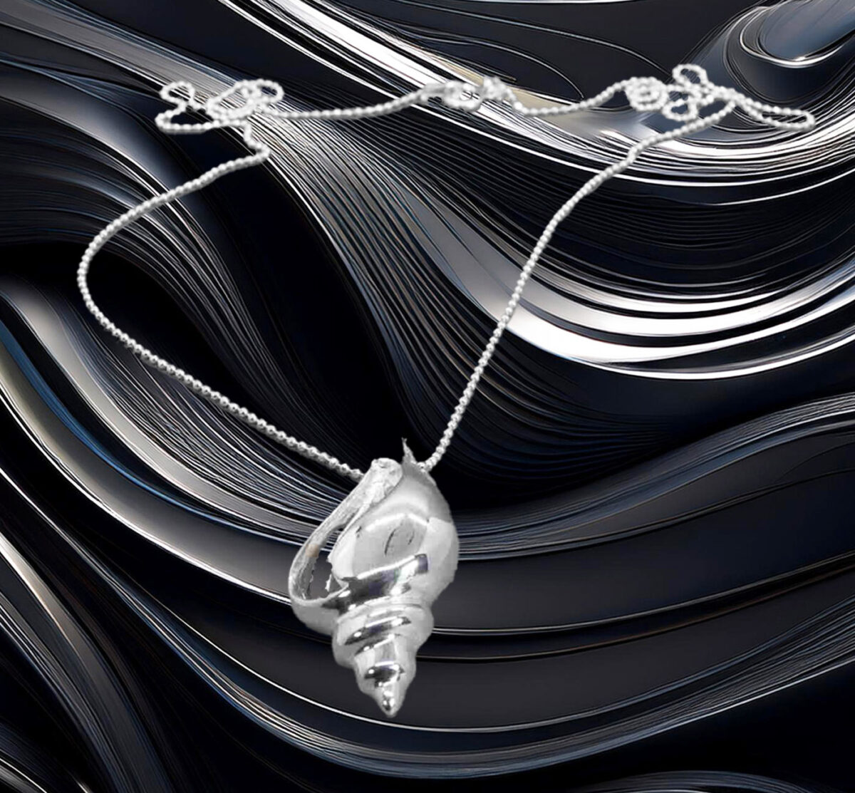 Sterling Silver Sea Shell Pendant Necklace with Italian Diamond-Cut Ball Chain 925ijewel.com