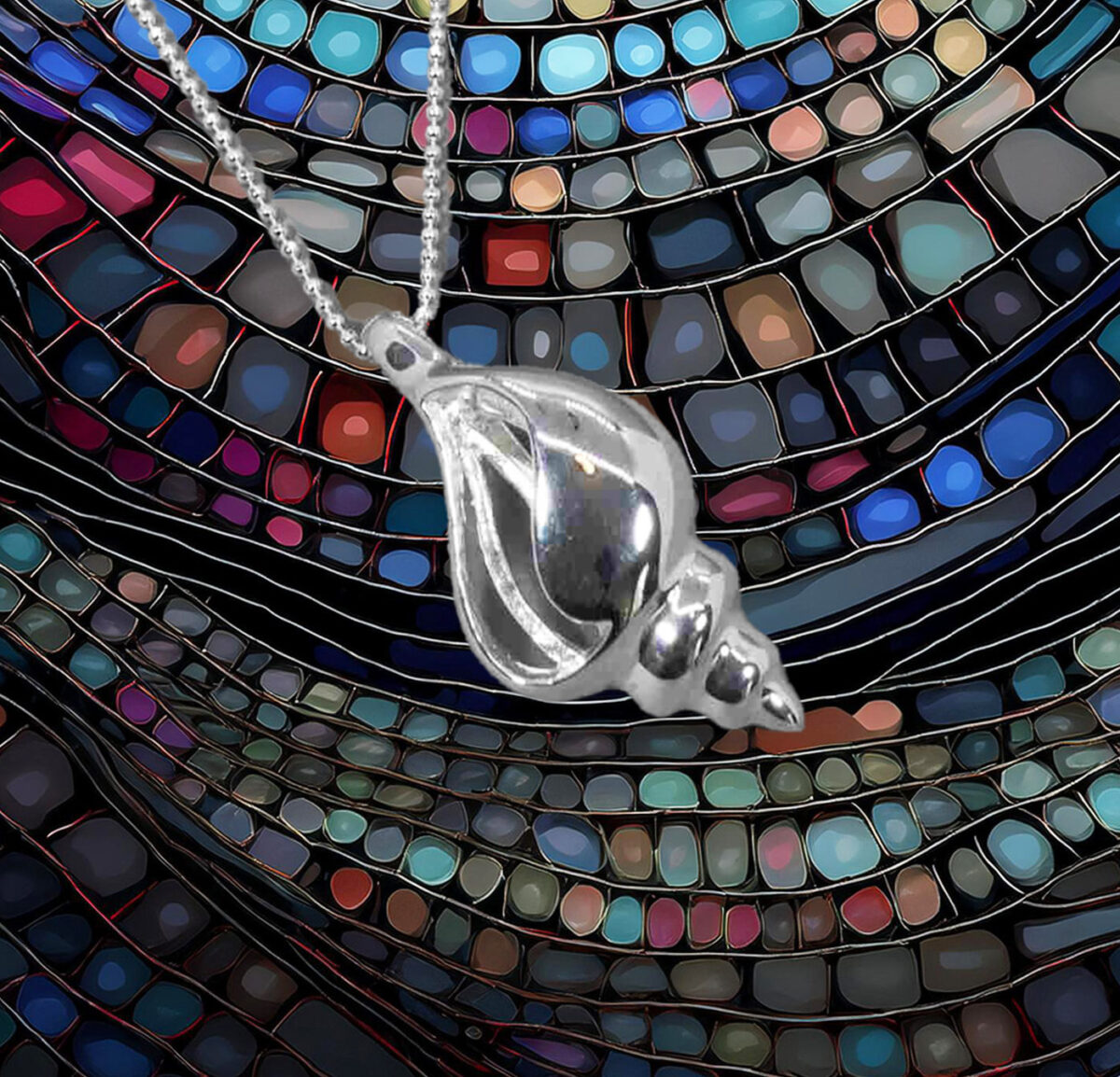 Sterling Silver Sea Shell Pendant Necklace with Italian Diamond-Cut Ball Chain 925ijewel.com