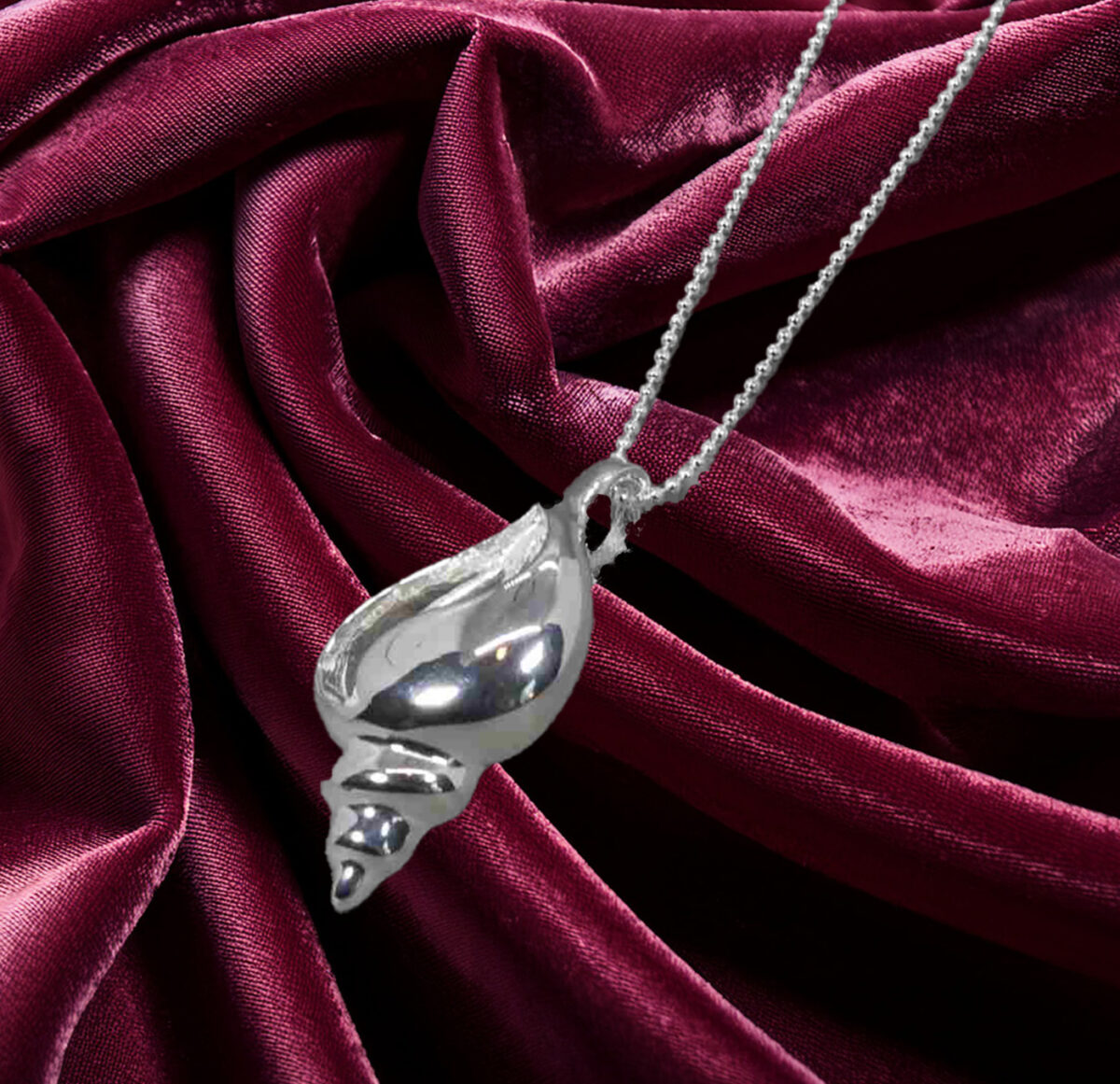 Sterling Silver Sea Shell Pendant Necklace with Italian Diamond-Cut Ball Chain 925ijewel.com