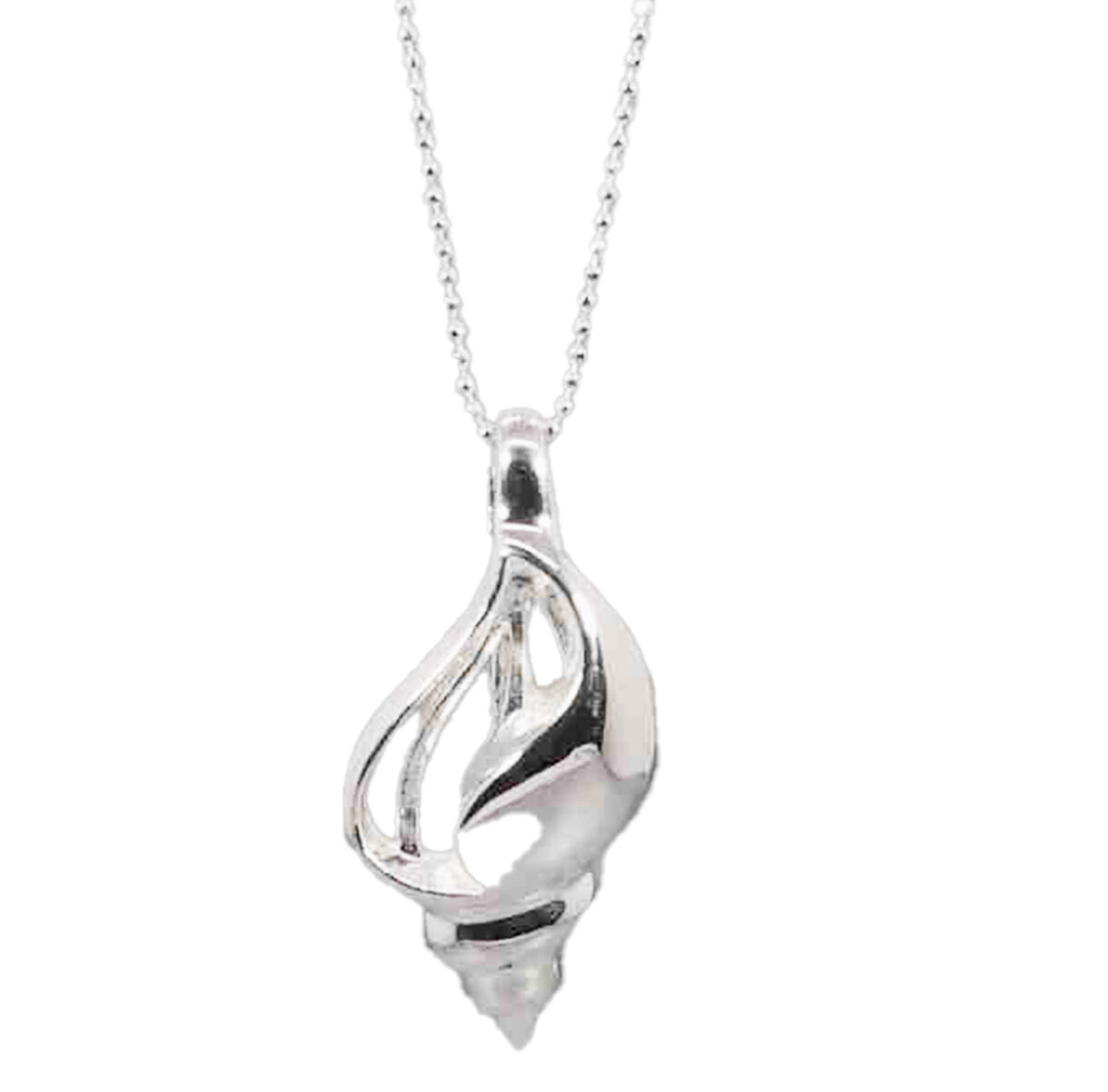 Sterling Silver seashell Pendant Necklace with Italian Diamond-Cut Ball Chain 925ijewel.com
