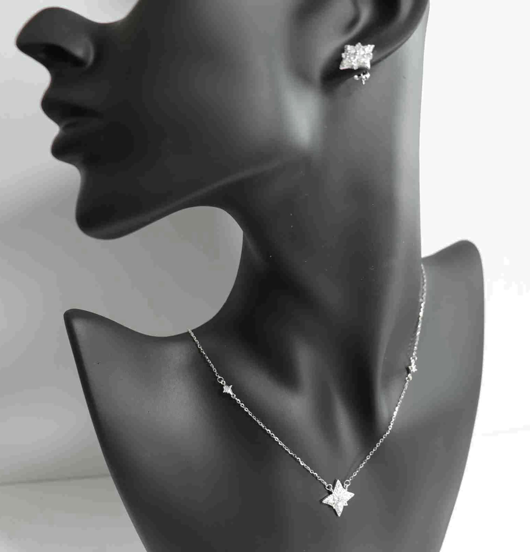 Sterling Silver Square Geometric Designed Round and Baguette CZ Earrings and Pendant Set 925ijewel.com