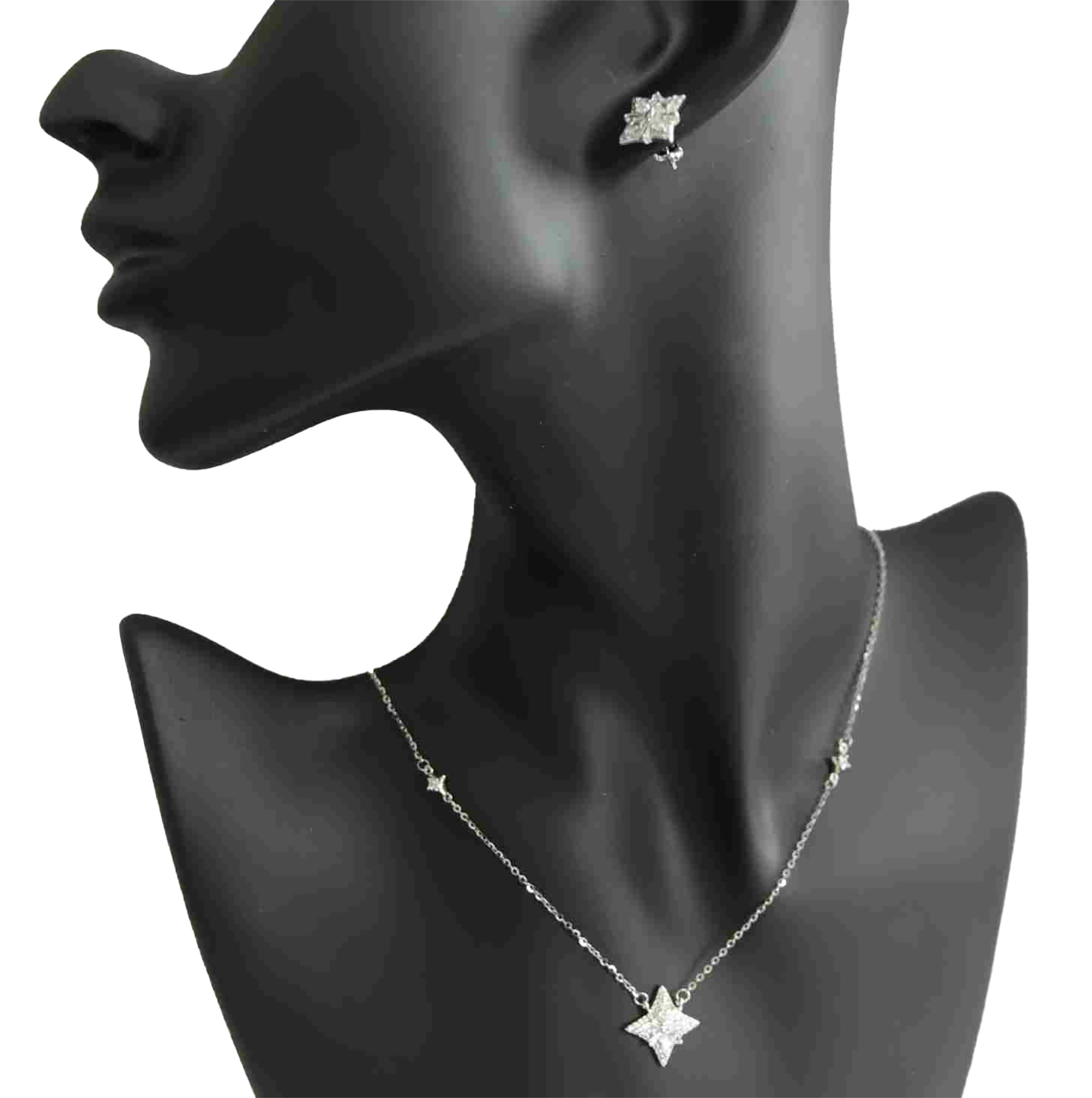 Sterling Silver Square Geometric Designed Round and Baguette CZ Earrings and Pendant Set 925ijewel.com