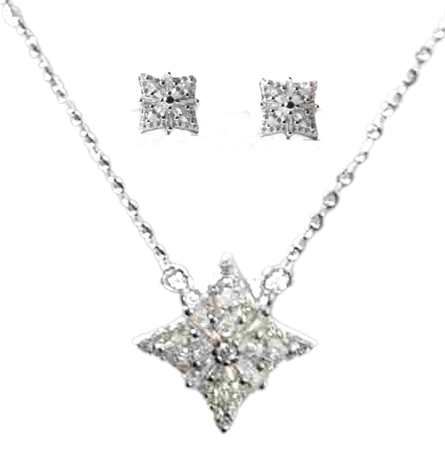 Sterling Silver Square Geometric Designed Round and Baguette CZ Earrings and Pendant Set 925ijewel.com