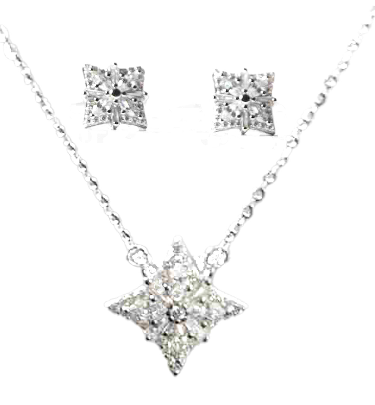 Sterling Silver Square Geometric Designed Round and Baguette CZ Earrings and Pendant Set 925ijewel.com