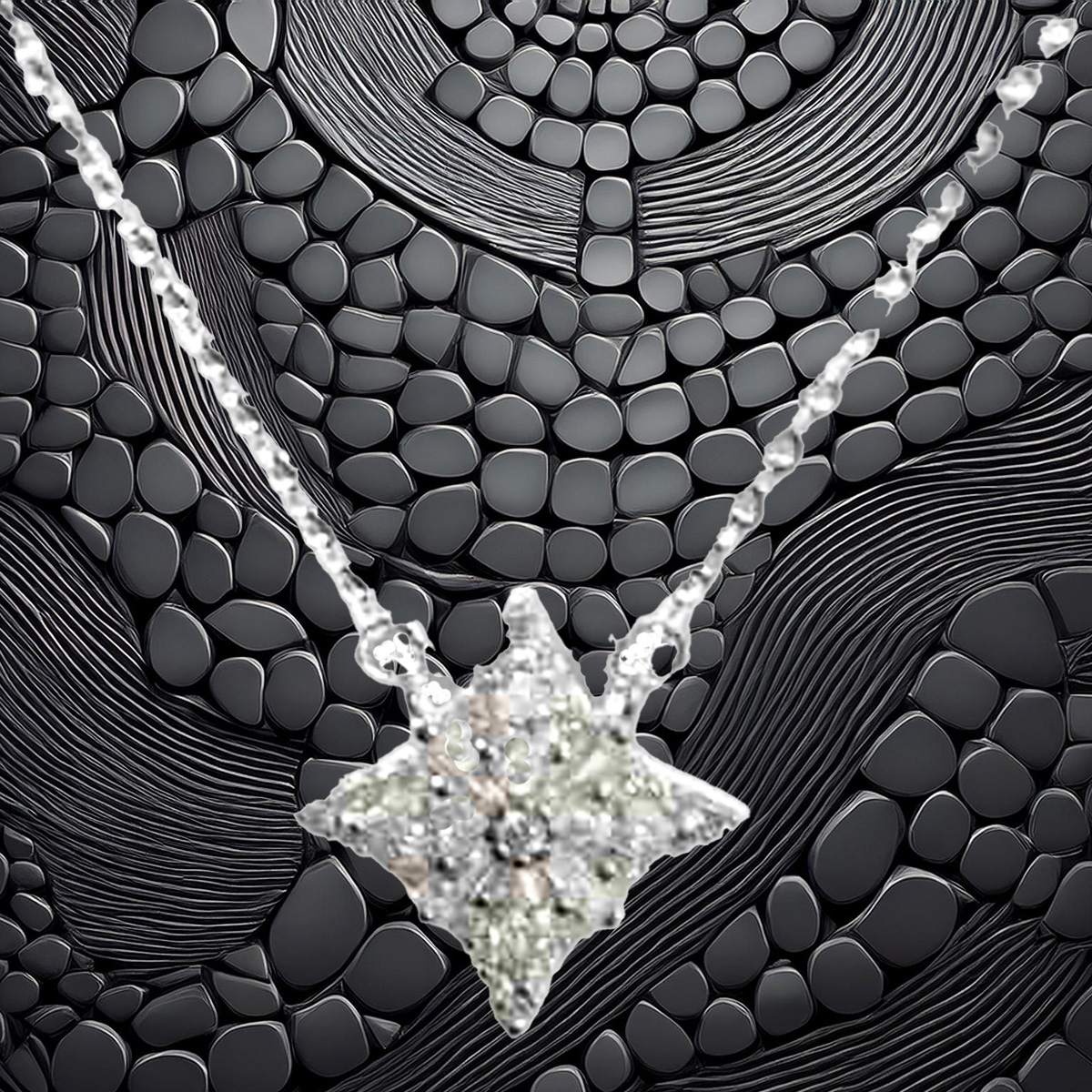 Sterling Silver Square Geometric Designed-Round and Baguette-CZ Pendant 925ijewel.com