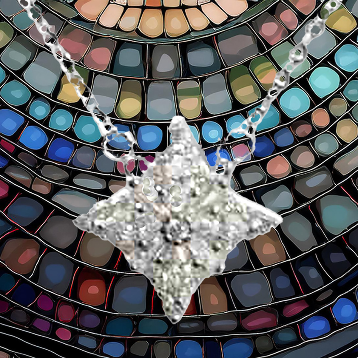 Sterling Silver Square Geometric Designed-Round and Baguette-CZ Pendant 925ijewel.com