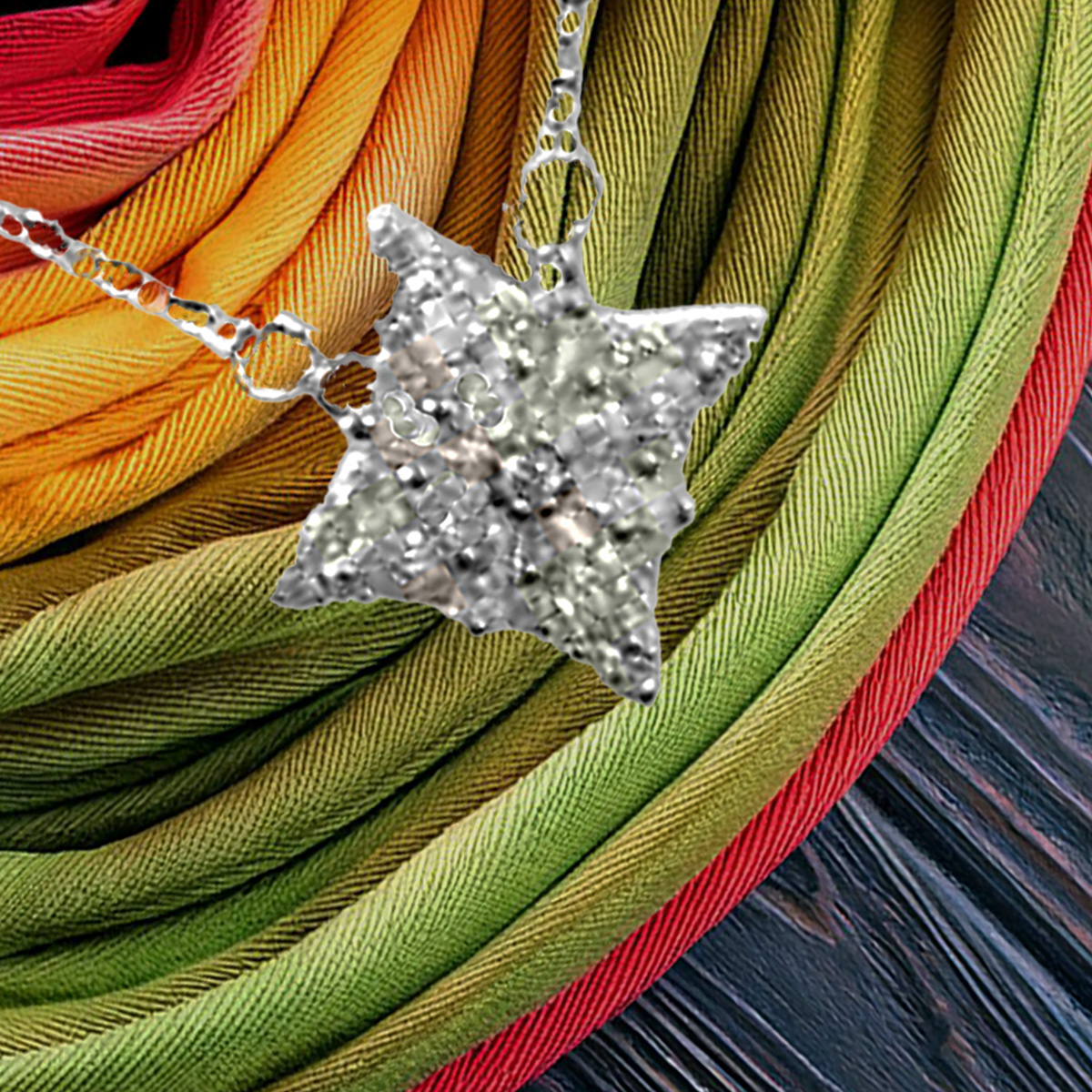 Sterling Silver Square Geometric Designed-Round and Baguette-CZ Pendant 925ijewel.com