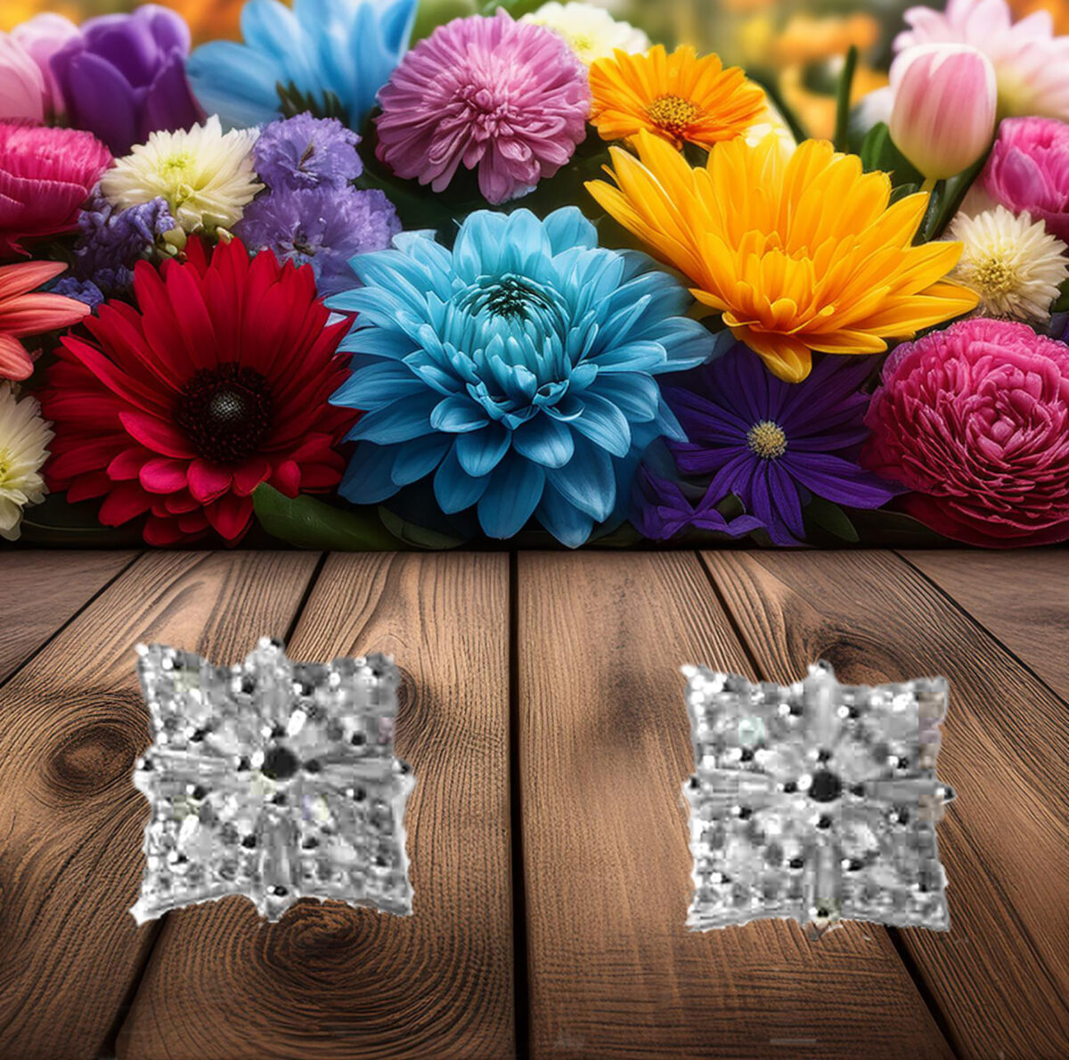 Sterling Silver Square Geometric Designed Round and Baguette CZ Stud Earrings 925ijewel.com