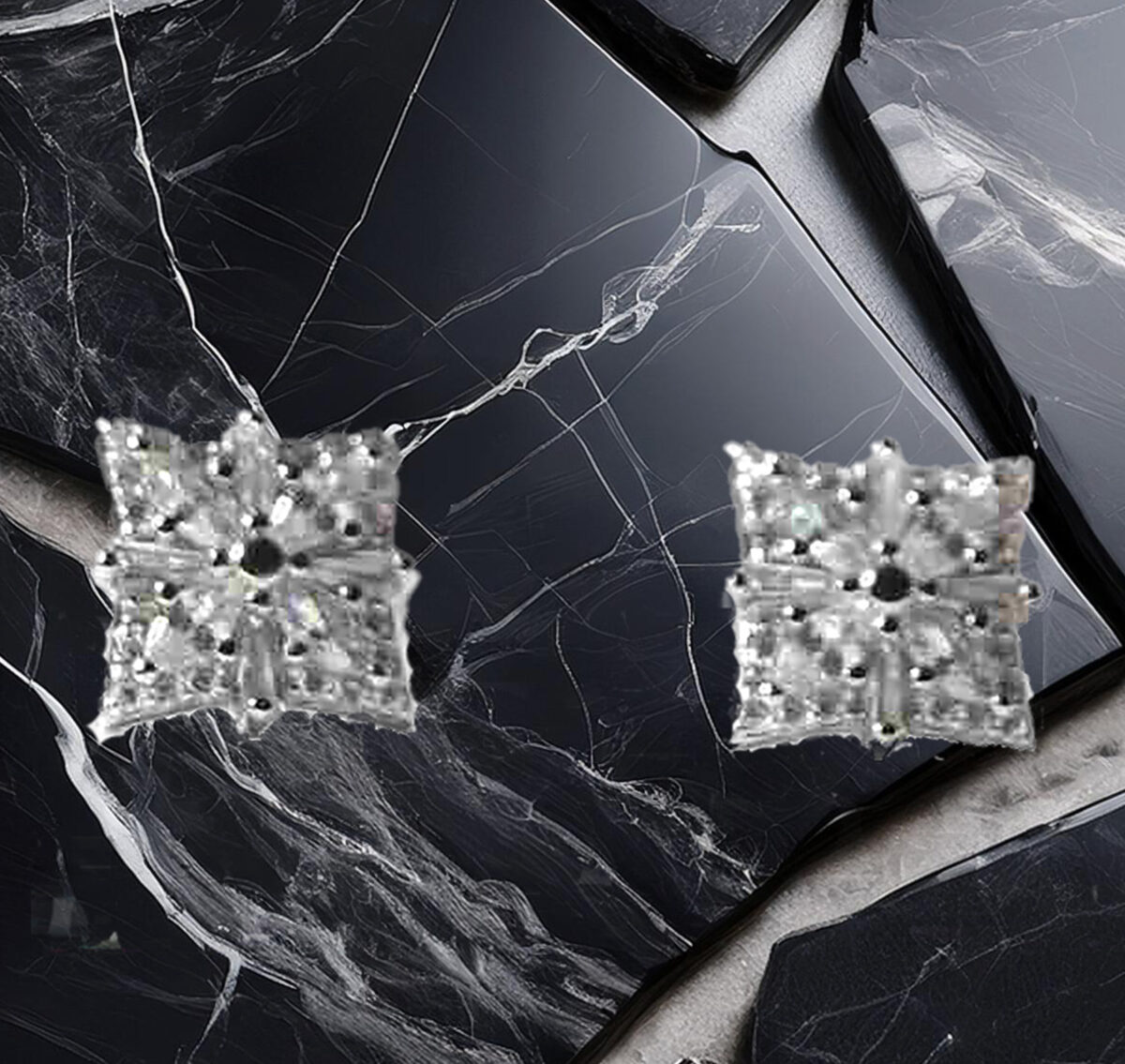 Sterling Silver Square Geometric Designed Round and Baguette CZ Stud Earrings 925ijewel.com