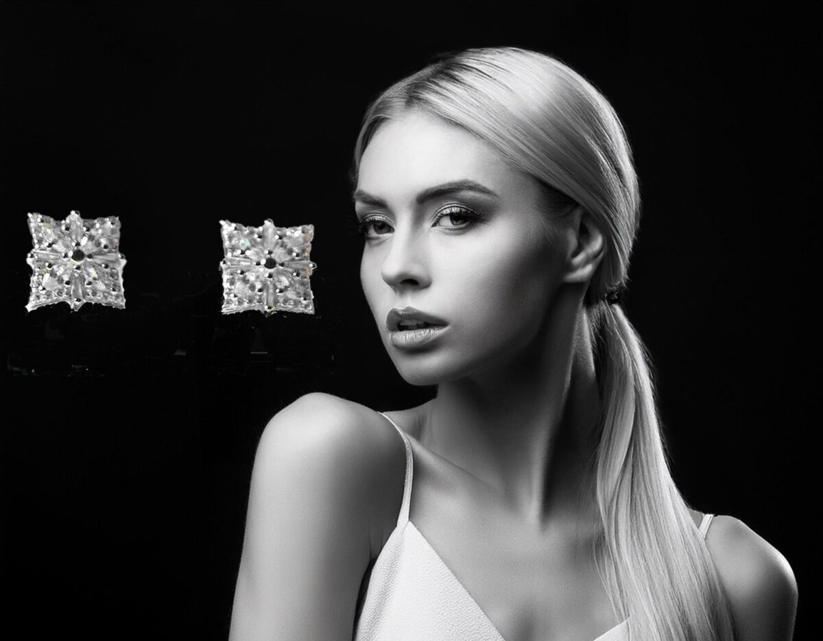 Sterling Silver Square Geometric Designed Round and Baguette CZ Stud Earrings 925ijewel.com