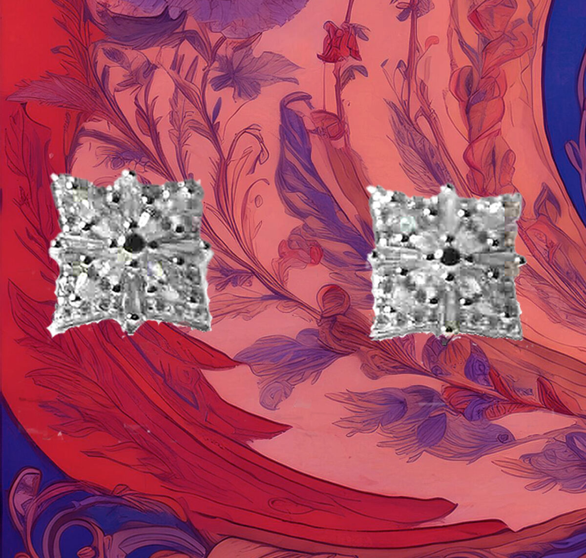 Sterling Silver Square Geometric Designed Round and Baguette CZ Stud Earrings 925ijewel.com