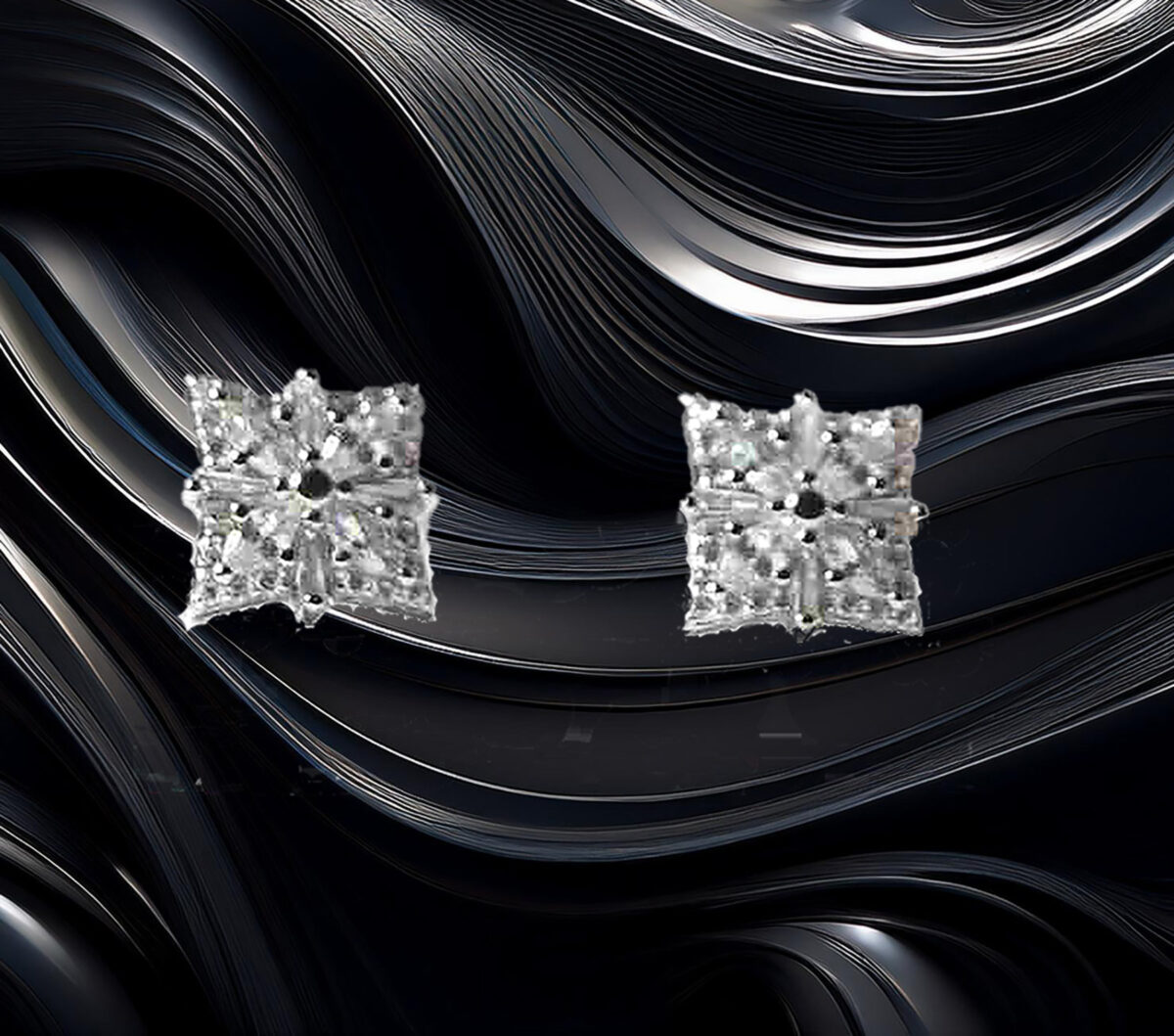Sterling Silver Square Geometric Designed Round and Baguette CZ Stud Earrings 925ijewel.com