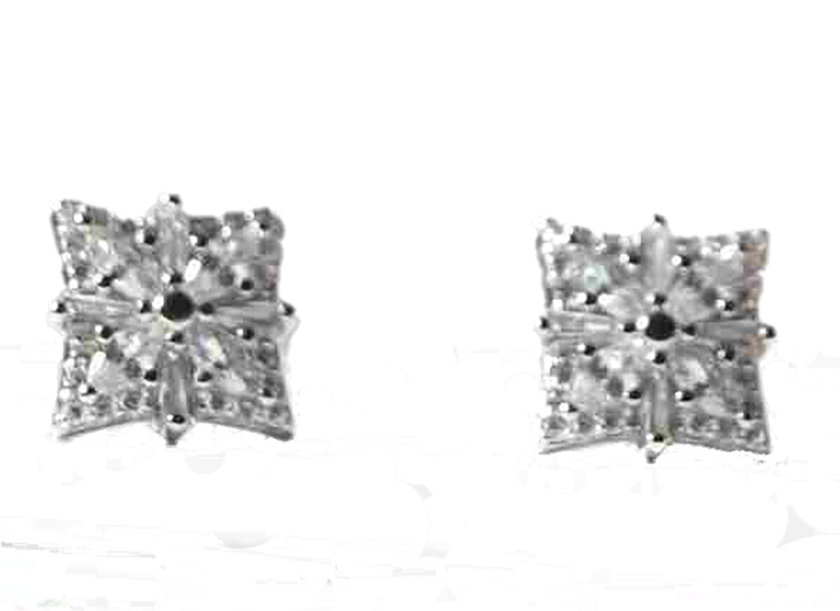 Sterling Silver Square Geometric Designed Round and Baguette CZ Stud Earrings 925ijewel.com