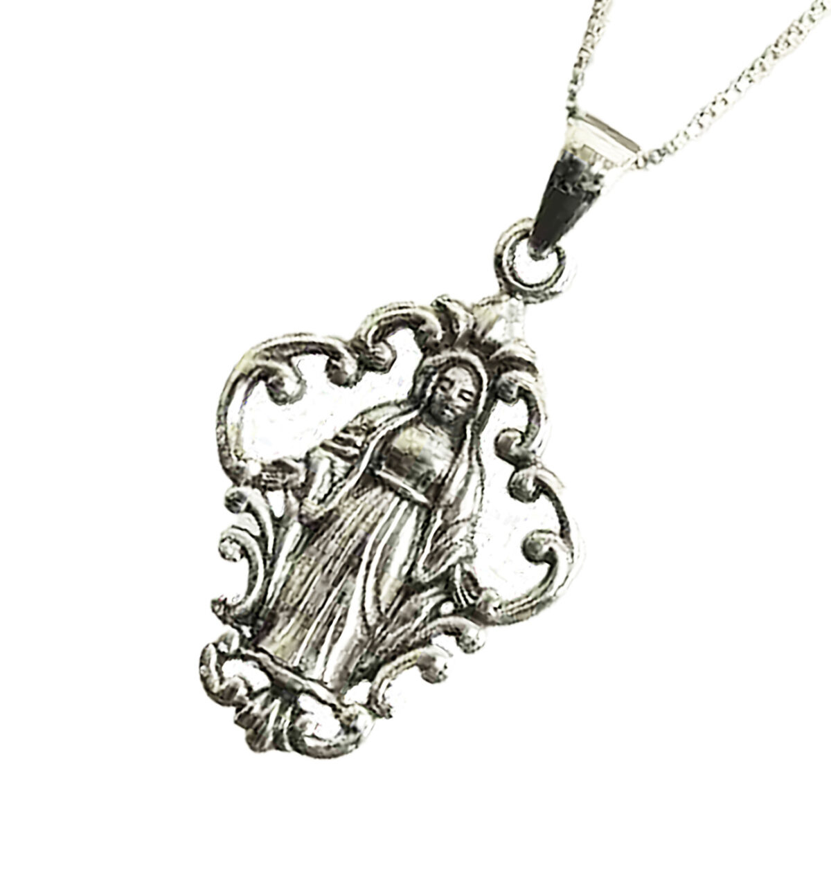 Sterling Silver Virgin Mary Pendant with Intricate Design and Italian 925ijewel.com