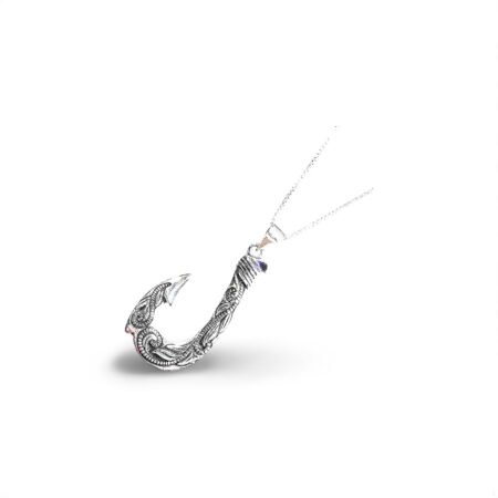 Sterling silver platinum look fishing hook with intricate design on 18" box chain- Hook with the look.