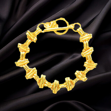 24Kt Gold-Plated Sterling Silver Double-Bar Circle Link Bracelet 925ijewel.com