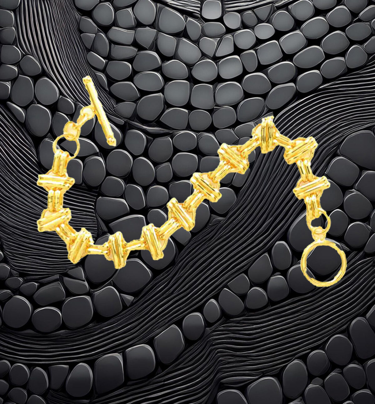 24Kt Gold-Plated Sterling Silver Double-Bar Circle Link Bracelet 925ijewel.com