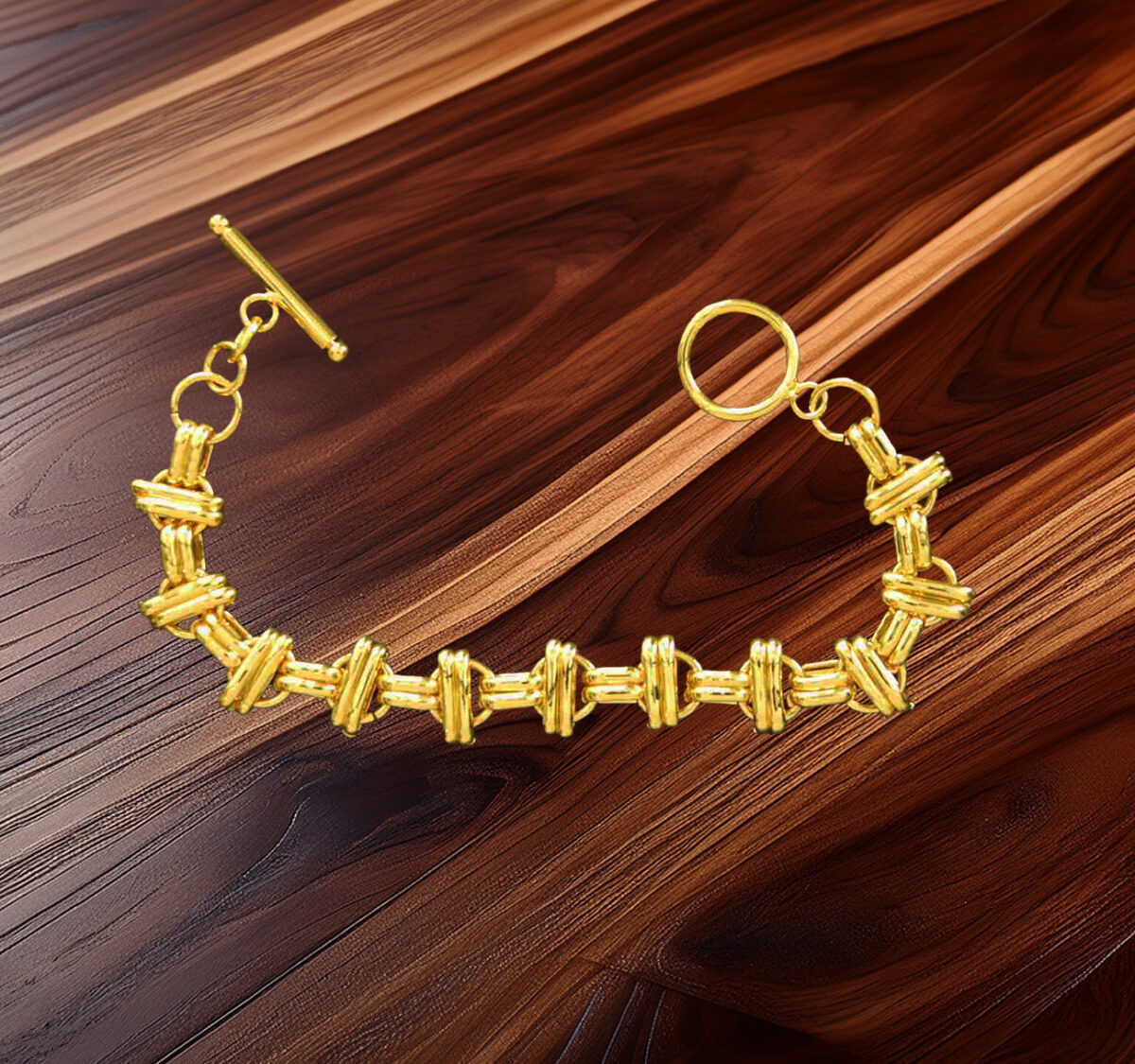 24Kt Gold-Plated Sterling Silver Double-Bar Circle Link Bracelet 925ijewel.com