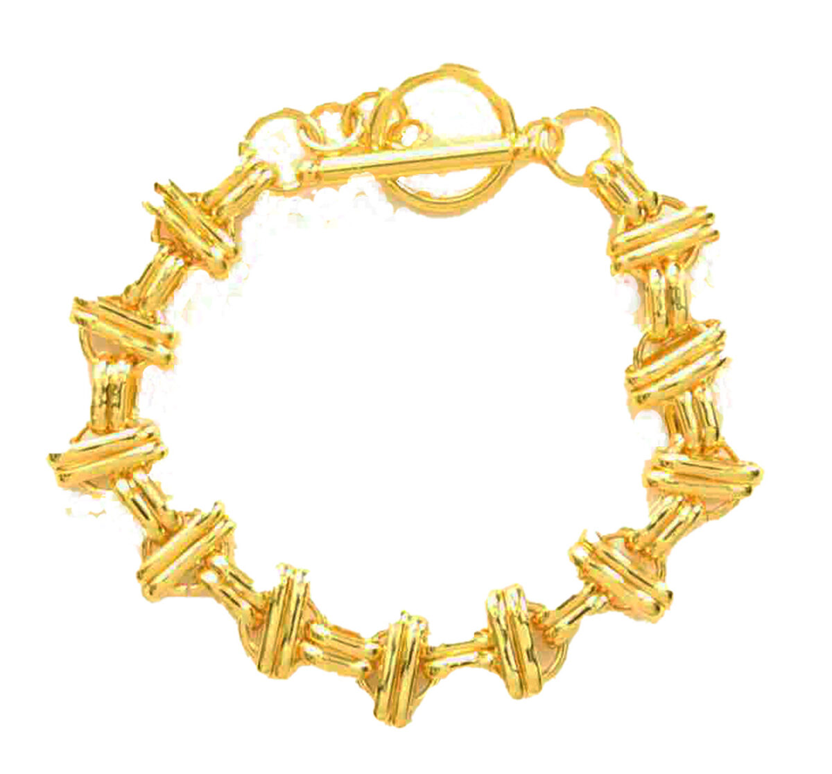 24Kt Gold-Plated Sterling Silver Fancy Double Bar over Spaced Circles Design Bracelet 925ijewel.com