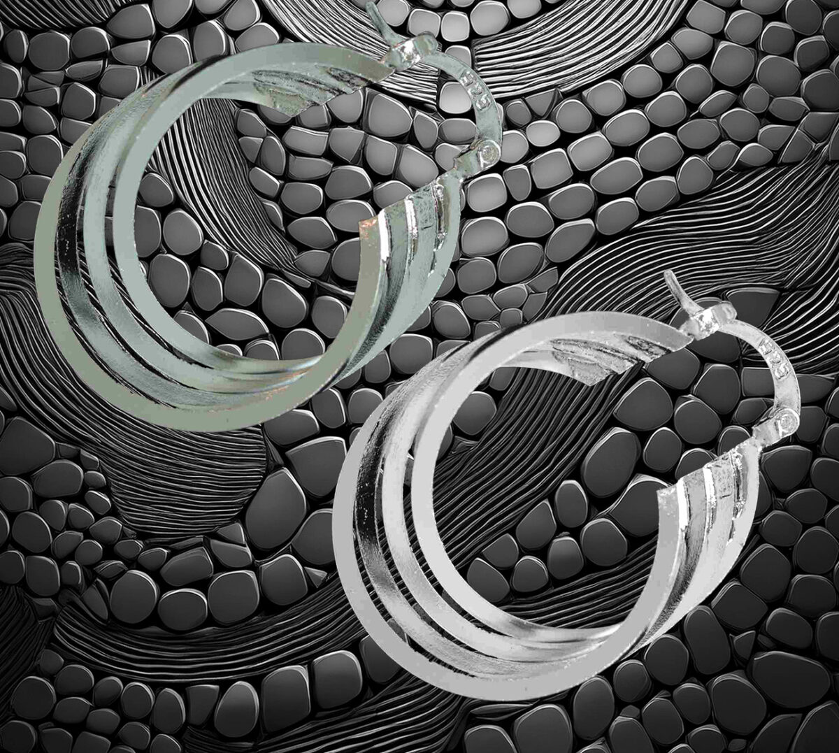 Elegant Sterling Silver Multi Hoop Design 29mm Long Earrings 925ijewel.com